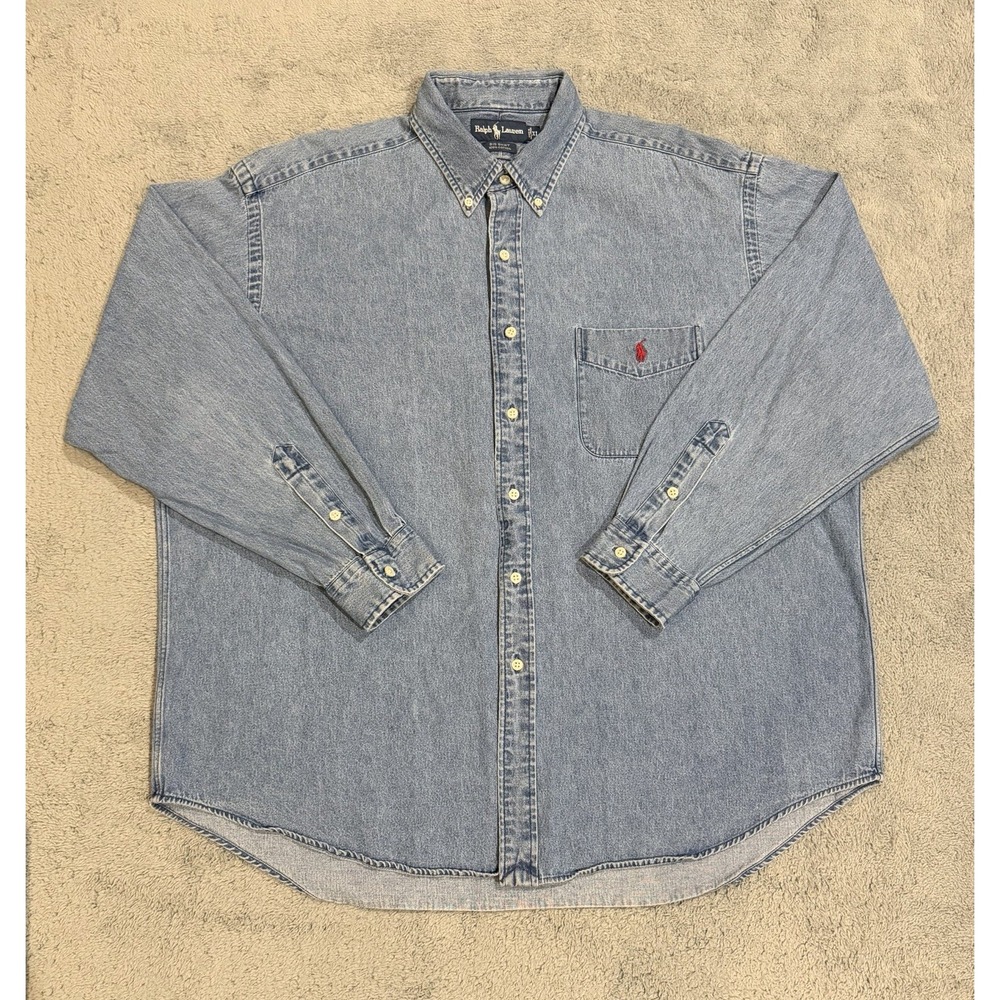 Polo by Ralph Lauren Light Denim Button-Down Shirt with Red Pony - Picture 2 of 10